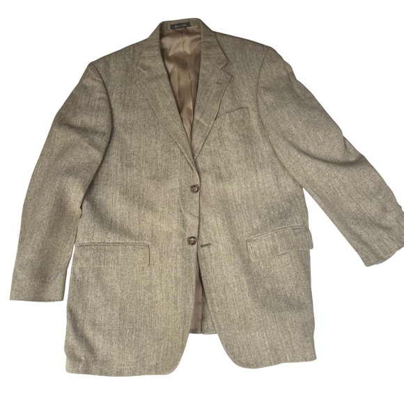 Oscar de la Renta Mens 44L Sport Coat 100% Silk Tan Beige Blazer 2 Button 3688